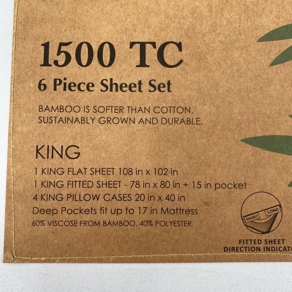 Bamboo Rich Sheet Set KING Light Blue 1500 Thread Count Silky Soft Sustainable